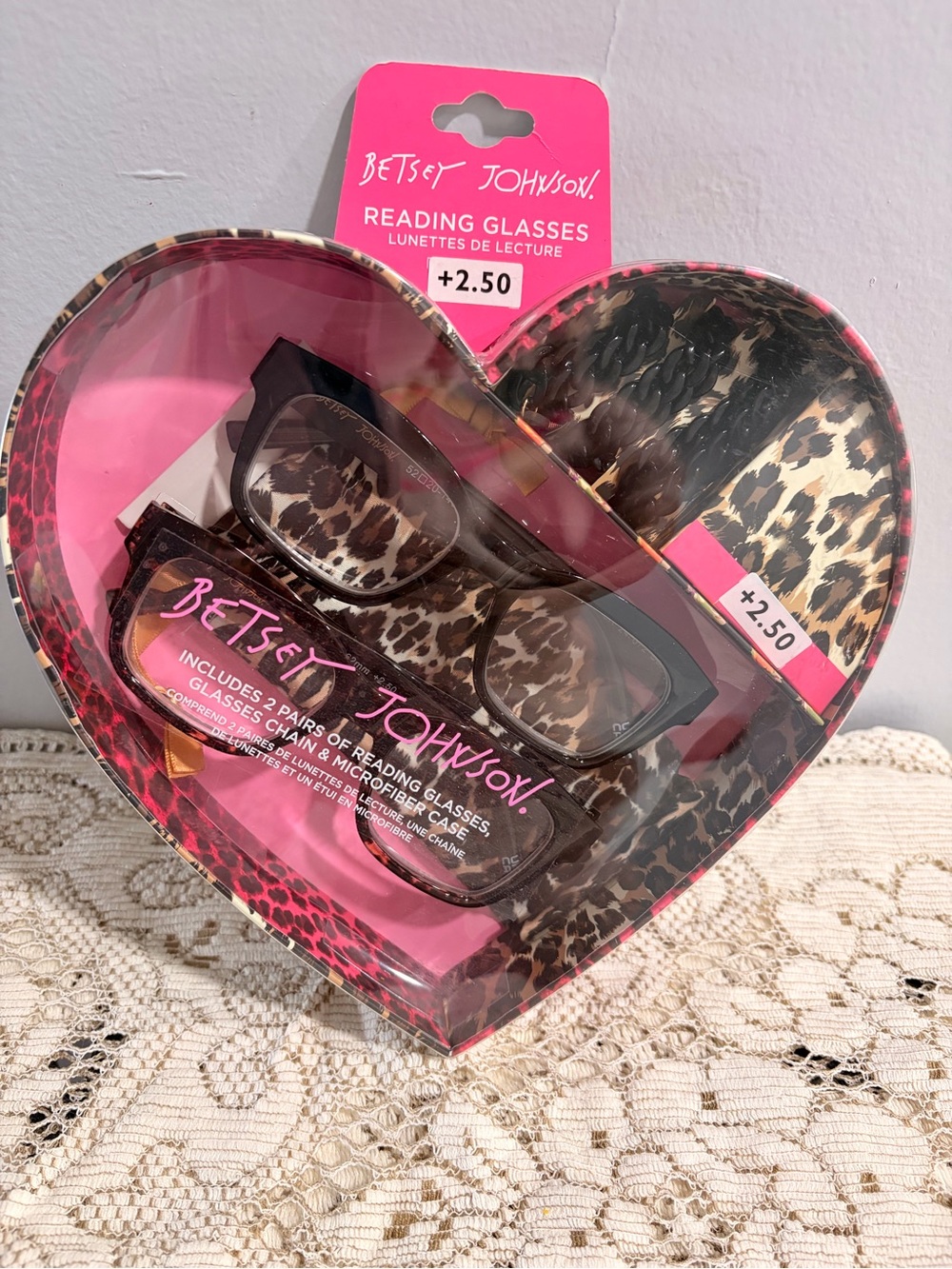 Betsey Johnson Leopard Print Reading Glasses Set with Pink Accents